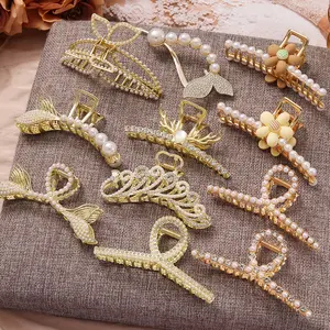 Ultimo nuovo designer fashion antlers perla strass metallo oro capelli artiglio clip accessori per capelli di lusso per le donne