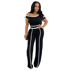Ensemble <span class=keywords><strong>pantalon</strong></span> taille haute sexy deux pièces pour <span class=keywords><strong>femme</strong></span> BR6506, avec décolleté épaules dénudées et empiècements contrastants - Product Image 5