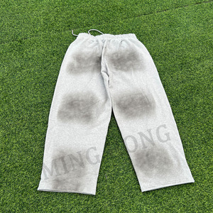 Pantalones de chándal holgados con cordón y estampado de soplo de color en aerosol lavados sucios grises Terry de alta calidad para hombre OEM - Product Image 3