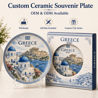 Assiette décorative en céramique souvenir grec européen, motif drapeau d'église et paysage de la mer Égée, assiette murale, personnalisable OEM ODM, vente en gros