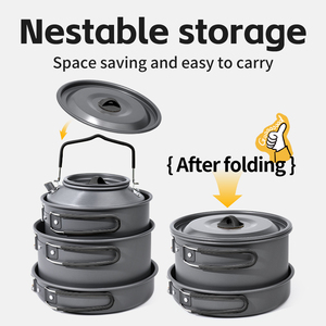 Самый популярный набор посуды из анодированного алюминиевого сплава: кастрюля 3-4 л с крышкой, портативная газовая плита, сковорода для кемпинга и приготовления пищи на открытом воздухе - Product Image 3