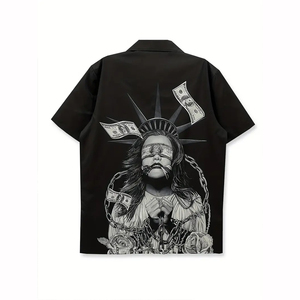 Kemeja hitam musim panas Kuba pria Y2k gaya Hip Hop kemeja lengan pendek patung dicetak kemeja grosir pakaian poliester - Product Image 2
