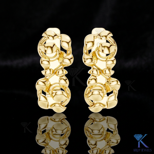 High Polish Floral Vine Leaf Motif Luxury <b>Huggie</b> Hoop Earrings 14K <b>Solid</b> <b>Gold</b> Fine Women's Jewelry KRUP JEWELS Model KJE 33 - Product Image 1