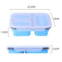 Vente chaude 3 compartiments pliable stockage des aliments et conteneurs scellés au micro-ondes pliable Silicone Bento boîtes à lunch pour les enfants