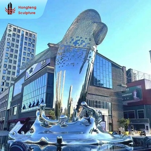 Sculpture de <span class=keywords><strong>dauphin</strong></span> sautant en acier inoxydable 304 poli miroir, taille personnalisée, pour projet paysager extérieur - Product Image 2