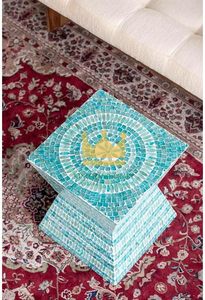 Mesa de acento de nácar de estilo moderno hecha a mano, mesa auxiliar con incrustaciones de lujo para sala de estar o decoración del hogar - Product Image 6