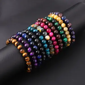 High Quality A Grade Coloful Tiger Eye Bracelet Natural Stone Beaded Elastic Gemstone Bracelet Men Women JBS12647