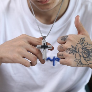 Stainless Steel <b>Cross</b> Necklace Hip Hop Fashion Jewelry <b>Chain</b> Custom Jesus Style Pendant Religious Design Accessory for Men - Product Image 3