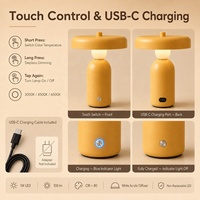Lampe de table en métal rechargeable à moule exclusif, 3 températures de couleur, dimmable, sans fil USB-C, pour restaurant, hôtel, chevet