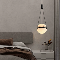Luminaire suspendu moderne en globe d'albâtre, sphère en marbre naturel, lampe suspendue pour chambre à coucher, chevet, îlot de cuisine, décoration