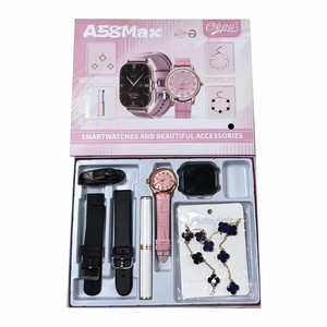 Reloj Inteligente A58 Max, Pulsera Trébol de Cuatro Hojas, Tubo Blanco para Lápiz Labial, Set de Joyería para Mujer, Llamadas, Moda, Aleación, Cuarzo, Monitor de Actividad - Product Image 5