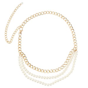 โซ่คาดเอวผู้หญิง ประดับมุกเทียม โซ่โลหะสีทอง หลายชั้น สวมใส่ได้ทุกวัน สไตล์ฮิปฮอป - Product Image 1