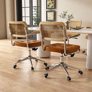 Modern <strong>Retro</strong> Swivel <strong>Desk</strong> <strong>Chair</strong> for Home Office Adjustable Height Backrest with Rattan Mesh Design Fabric Computer Writing <strong>Chair</strong> - Product Image 5