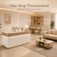 Comptoir de réception moderne à coins arrondis avec LED, surface douce cannelée en MDF, bureau d'accueil personnalisé pour salon de beauté, institut de manucure, clinique