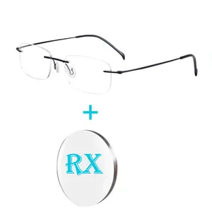 Best Grade Rimless Titanium 1.61 Blue Cut RX Lens Prescription Glasses Optical Frames Myopia Prescription Eyeglasses Glasses