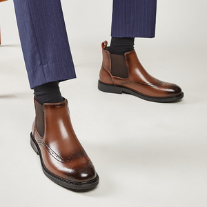 Botas <span class=keywords><strong>Chelsea</strong></span> de Plataforma con Punta Cerrada Estilo Británico para Hombre, Parte Superior de Cuero PU, Cierre Deslizante, Antideslizantes, Transpirables - Product Image 5