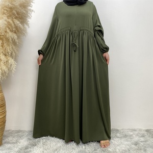 6692# New Solid Color Closed Abaya Long Sleeve Modest Muslim Pregnancy Abayas With Front Zip Attached Small <b>String</b> Belt 6 Colors - Product Image 4