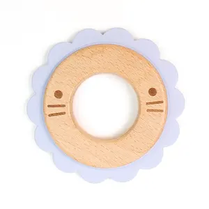 Hot Sale New Design Silicone Wood Teether Lion Shape BPA Free Chewing Toy For Baby