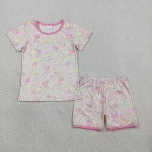 GSSO3129 RTS Conjunto de ropa para niña pequeña con estampado de flores coloridas, conjunto de manga corta para niña, venta al por mayor - Product Image 1
