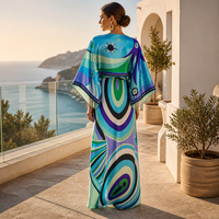 Robe Cache-Cœur Décontractée en Soie 100% de Haute Qualité, Longueur Cheville, Coupe Ample, Imprimé Tourbillon Bleu Vert Violet, pour Femme Printemps/Été