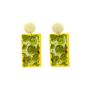 Pendientes rectangulares pintados con diseño de cactus amarillo y verde, pendientes colgantes para mujer, accesorio de joyería de moda estilo bohemio - Product Image 2