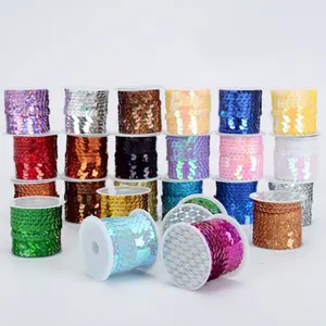 Hot Sale 6mm Flat Laser Sequins Round String Line Shiny PVC Spangle Sequins Tape For Stage Garment