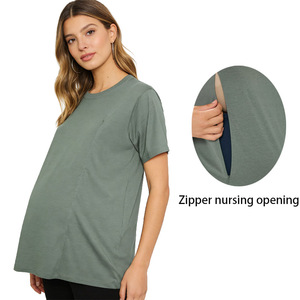 T-shirt d'allaitement en coton biologique modal vert sauge pour la maternité, respirant, à fermeture pull-over, idéal pour l'été - Product Image 2