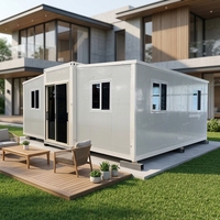 Maison conteneur moderne extensible, respirante, coupe-vent et imperméable, avec structure noire et jaune désert, de 20 et 40 pieds, idéale pour cuisine ou salle de sport