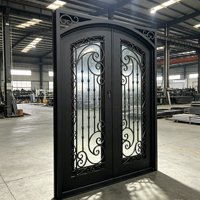 Porte battante de sécurité moderne personnalisée pour villa, en fer forgé, entrée extérieure, double vitrage, directement de l'usine