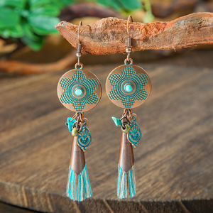 Wood Tassel <b>Drop</b> Earrings Antique <b>Bronze</b> Plated Bohemia Style For Women Party Fashion Jewelry - Product Image 4