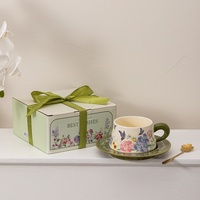 Service à café et à thé en porcelaine fine avec motif de papillon, style peinture à l'huile rétro, durable et portable, boîte cadeau