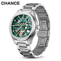 Montres mécaniques à bracelet en acier inoxydable CHANCE JC-9-204G-5, montre-bracelet automatique, boîtier en acier de luxe, cadran creux, montre pour homme