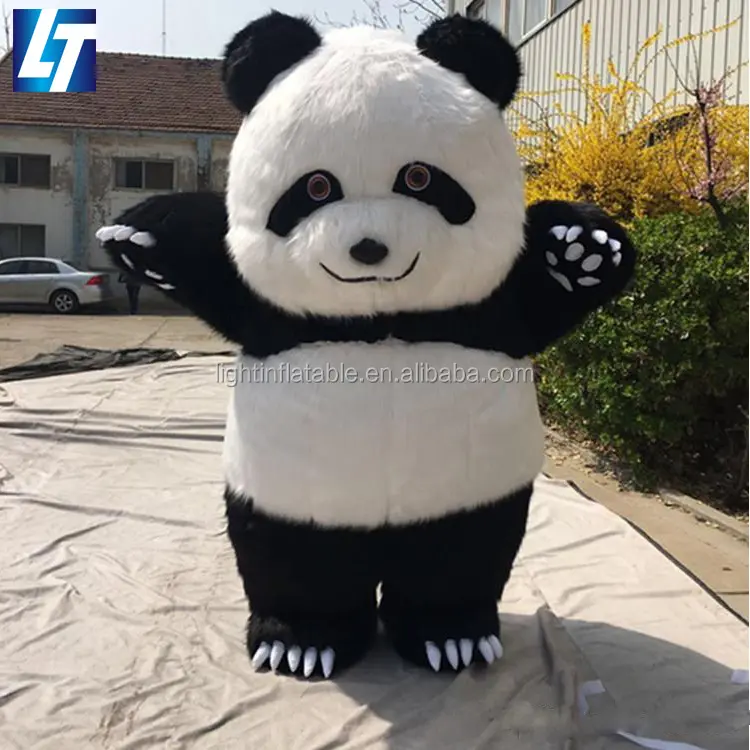 Kostum Material Mewah Atraktif Kostum Panda Tiup Maskot untuk Iklan