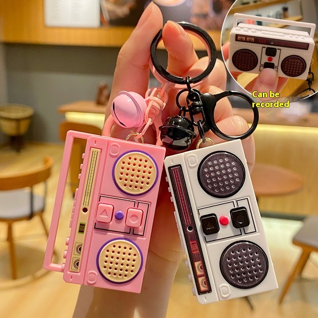 Retro Radio Keychain Cute Cartoon Recorder Pendant Creative Couple Gift PVC Bag Charm Wholesale Small Gift for Party Favor