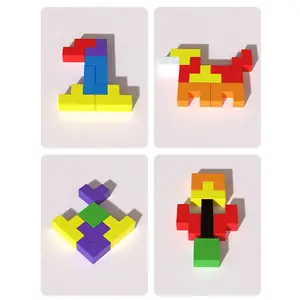 COMMIKI早期教育頭の体操ジグソーパズル木製レインボーカラー3Dロシアブロック子供のためのパズル