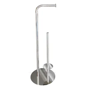 High Grade Freestanding 2 in 1 Durable Stainless Steel Toilet Paper Tube Storage Holder Rack with Paper Roll Stand