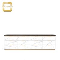 Meuble de rangement de salon de manucure de luxe blanc et or en bois et marbre support de vernis pour spa de manucure fournisseur de meubles