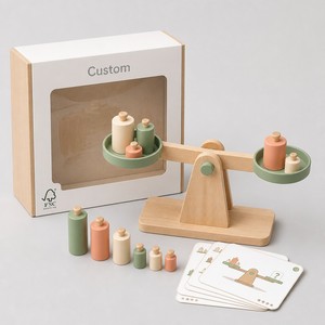 Maßgefertigte Montessori Holz-Balancierwaage, Kinder-Gewichtvergleich-Balancierspiel mit Herausforderungskarten für Frühes Logik- und Mathematik-Lernen - Product Image 4