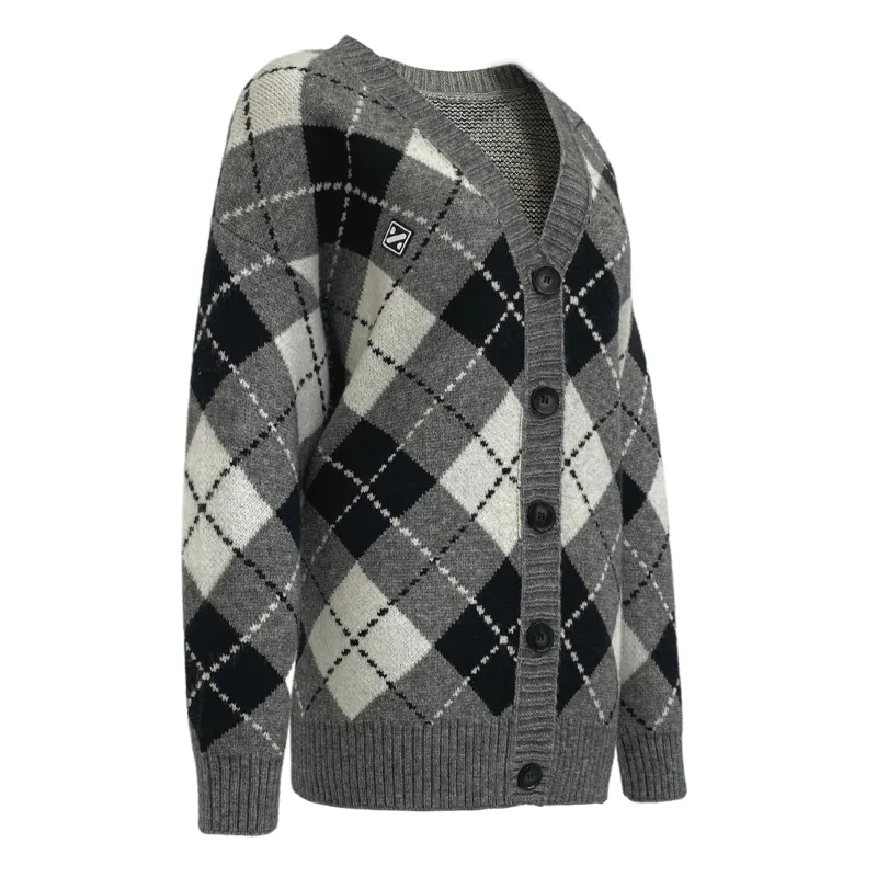 Good Selling Grey Cardigan Sweater V Neck Long Sleeve Plaid Knitted Cardigan Women Jacket Knit Sweater Cardigan for Women