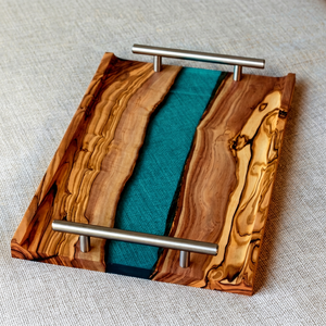 Elegante Bandeja Decorativa para el Hogar de Madera y Resina con Acabado Brillante y Textura Natural para Servicio Premium y Comercio Internacional - Product Image 1