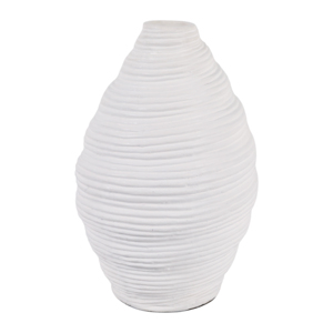 Vaso in ceramica rotondo bianco a coste, decorazione moderna per soggiorno, camera da letto, ufficio, esposizione su tavolo - Product Image 1