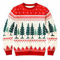 Pulls de Noël moches tricotés sur mesure, fabriqués directement en usine, à bas prix, rouges pour hommes, pulls décontractés à col rond pour Noël