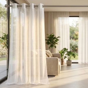 Voilage en polyester argenté à grille, blanc semi-transparent, draperie en voile texturé effet lin pour fenêtre, décoration de salon et de maison - Product Image 5