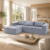 Canapé sectionnel profond avec chaise longue, revêtement en chenille, accoudoirs bas, canapé modulaire 2 pièces pour petit appartement