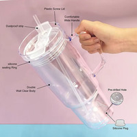 En gros, Gobelet double paroi en plastique acrylique 24oz effet boule à neige, avec couvercles et pailles, trou pré-percé, anti-fuite, pour cadeaux d'affaires et de randonnée