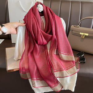 Hot Sale Fashion Custom Designer Golden Shiny <strong>Scarves</strong> for <strong>Women</strong> Luxury Brand Thread Long Imitated <strong>Silk</strong> <strong>Scarf</strong> Shawls - Product Image 1