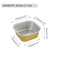Gobelet carré en aluminium de qualité alimentaire 11 oz avec couvercle PET recyclable, boîte jetable 325 ml, mini moules à pâtisserie à paroi lisse, plateau en aluminium
