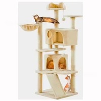 Grand arbre à chat de luxe en laine écologique de 54,5 pouces, à 5 niveaux, double condo, avec griffoir, maison et tour de meubles pour chat