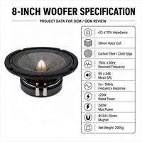 Haut-parleur médium-grave de voiture personnalisé de 8 pouces, 4 ohms, pour projets audio de marque, MOQ 500 paires, direct usine