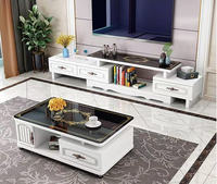 Ensemble de meubles modernes pour la maison : meuble TV et table basse avec plateau en verre et panneau en bois pour salon et bureau à domicile
